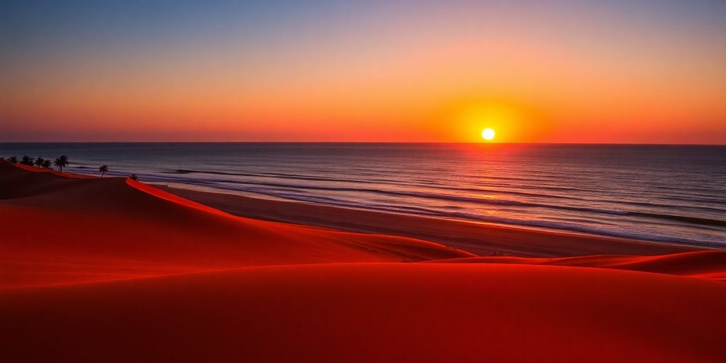 Atardecer vibrante sobre las dunas y el mar en Dónde alojarse en Jericoacoara